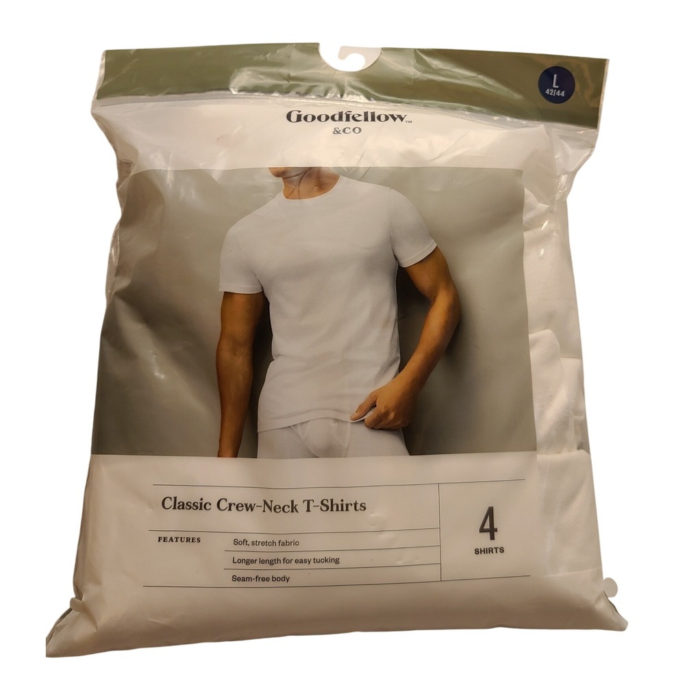 Goodfellow & Co Men's 4 Pack Classic Crew-Neck T-Shirts White Casual L 42-44 NWT